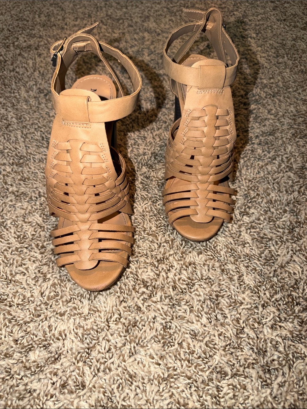 Merona Tan Woven Strappy Ankle-Heel Sandals